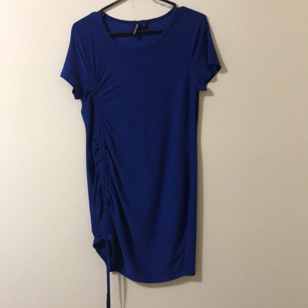 Blue dress with side ruching